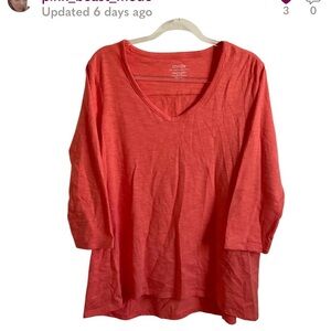 Chico’s The Ultimate Tee Cotton Slub 3/4 Sleeve - Tangerine Orange - Large NEW